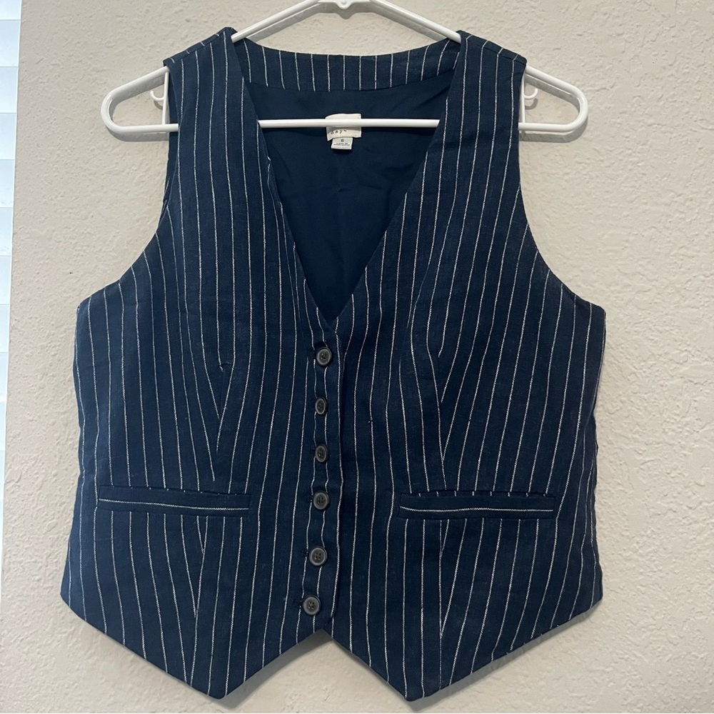 small a new day navy and white striped vest